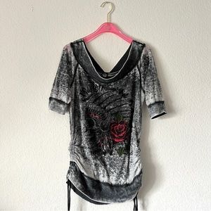 Vintage Y2K Sullen Angels Head Dress Burnout Thermal Size Medium